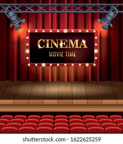 cinema entertainment with chairs and display scene vector illustration design