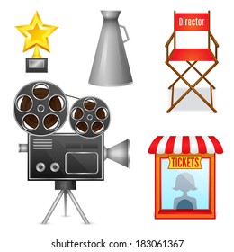 Cinema Entertainment Decorative Icons Set Of Camera Film Projector Ticket Booth And Director Chair Design Elements Isolated Vector Illustration