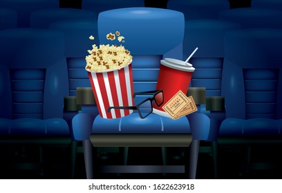 cinema entertainment with pop corn and soda vector illustration design