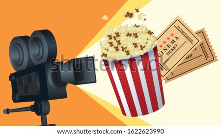 cinema entertainment with pop corn and tickets vector illustration design