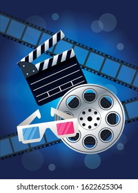 cinema entertainment with reel and clapperboard vector illustration design