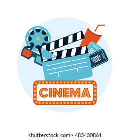 cinema entertainment set flat icons vector illustration design
