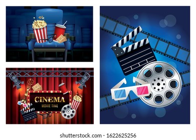 cinema entertainment with set scene icons vector illustration design