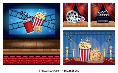 cinema entertainment with set scene icons vector illustration design