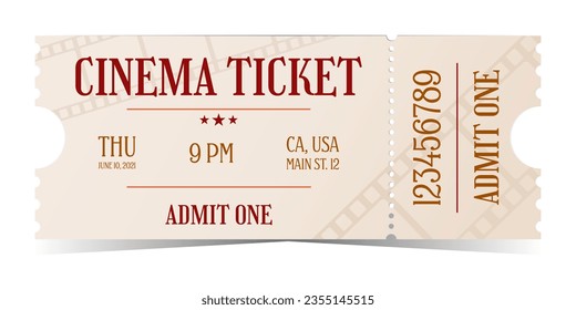Cinema entry ticket in old style. Admit one