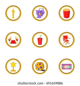 Cinema equipment icons set. Cartoon set of 9 cinema equipment vector icons for web isolated on white background