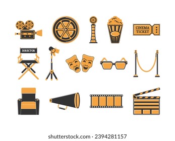 Cinema Equipment Illustration. Movie Flat Style Vector Illustration on White Background.