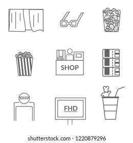 cinema equipment and stuff when we go to see the movie.the common thing in the entertainment concept icon vector eps10.