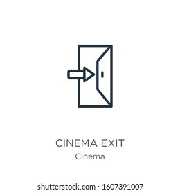 Cinema exit icon. Thin linear cinema exit outline icon isolated on white background from cinema collection. Line vector sign, symbol for web and mobile