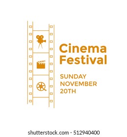 Cinema festival emblem with icons film industry. Vector movie sign