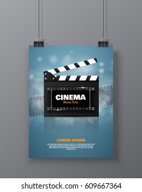 Cinema festival Flyer Or Poster With Movie Reel And Clapper Board. Vector Illustration Of Film Industry. Template For Your Design