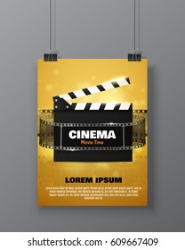 Cinema festival Flyer Or Poster With Movie Reel And Clapper Board. Vector Illustration Of Film Industry. Template For Your Design