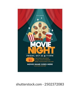 Cinema Festival and Movie Night Placard Poster Banner Card Template Set with Tickets