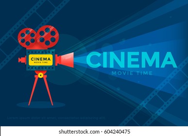 Cinema festival or movie time poster template with camera. Vector illustration