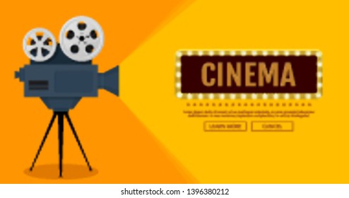 Cinema festival poster with movie camera on orange background. Vector illustration. Flat design. EPS 10.