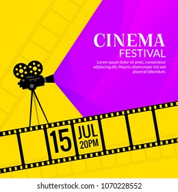 Cinema Festival Poster Template. Film Or Movie Flyer Festival Design Background.