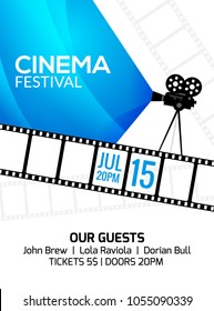 Cinema festival poster template. Vector camcorder and line videotape illustration. Movie festival art background.