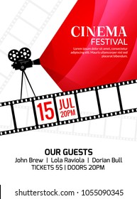 Cinema festival poster template. Vector camcorder and line videotape illustration. Movie festival art background.