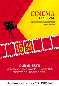 Cinema festival poster template. Vector camcorder and line videotape illustration. Movie festival art background.