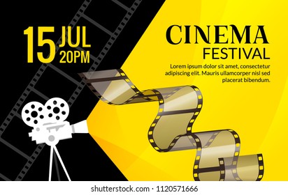 Cinema festival poster template. Vector camcorder and line videotape illustration. Movie festival art background.