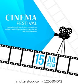 Cinema festival poster template. Vector camcorder and line videotape illustration. Movie festival art background.