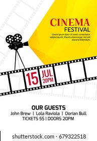 Cinema festival poster template. Vector camcorder and line videotape illustration. Movie festival art background