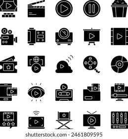 Cinema fill icon set illustration vector art stock