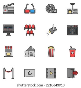 Cinema Filled Line Icon Set Vector