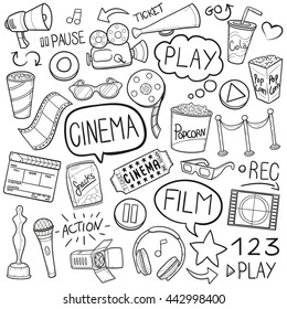 Cinema Film Day. Doodle Icon Hand Made Icons. Vector Line Art Illustration vector.