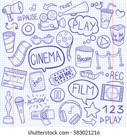 Cinema Film Day Doodle Icon Vector Notebook art Vector illustration School.
