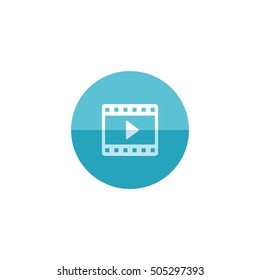 Cinema film icon in flat color circle style. Computer movie file format 