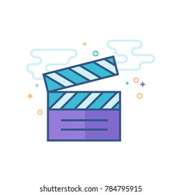 Cinema film icon in outlined flat color style. Vector illustration.