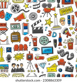 Cinema, film movie watching. Vintage seamless pattern background for your design