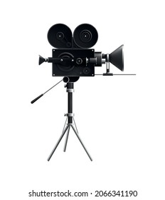 Cinema film production realistic transparent composition with isolated image of filming camera on stand vector illustration