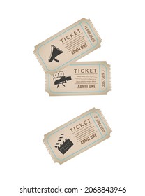 Cinema film production realistic transparent composition with isolated images of vintage style tickets vector illustration