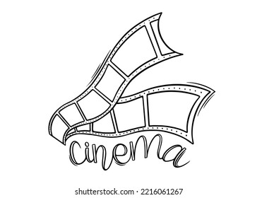 Esbozo de rollo de películas de cine. Cinta de cine al estilo doodle. Ilustración del vector aislada en fondo blanco