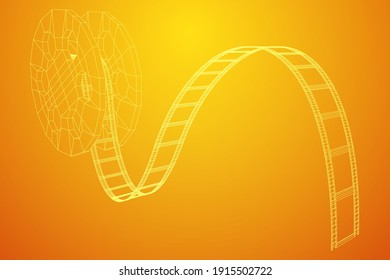 Cinema film strip. Film frame. Old retro cinema strip. Wireframe low poly mesh vector illustration.