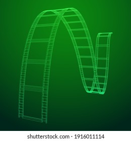 Cinema film strip. Film frame. Old retro cinema strip. Wireframe low poly mesh vector illustration.