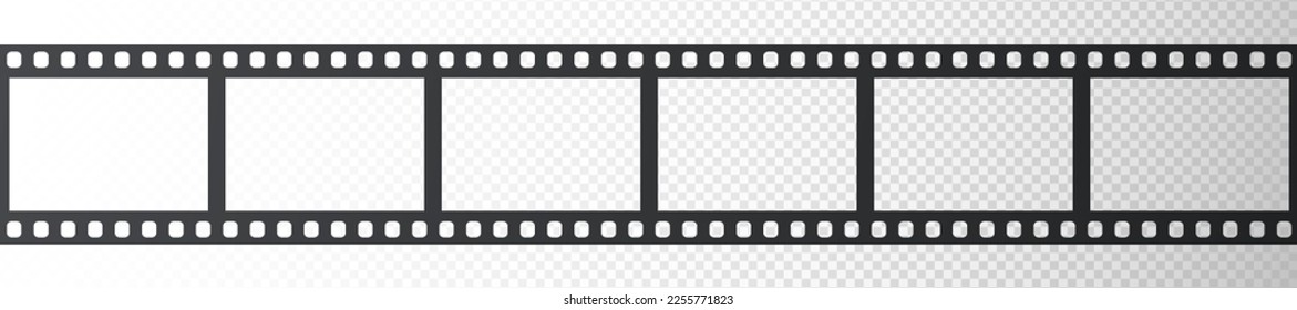 Cinema film strip roll isolated on transparent background. Blank seamless negative film. 35mm film slide frame. Cinema or photo frames. Long, retro strip frame. Vector illustration