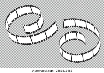 Cinema Film strips reel templates. Retro film strip frame element isolated on transparent background. Video or movie film vintage analog cinema, photograph camera. Abstract vector illustration
