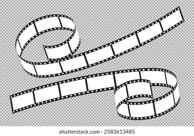 Cinema Film strips reel templates. Retro film strip frame element isolated on transparent background. Video or movie film vintage analog cinema, photograph camera. Abstract vector illustration
