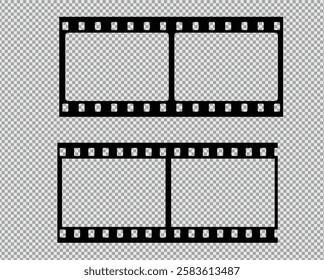 Cinema Film strips reel templates. Retro film strip frame element isolated on transparent background. Video or movie film vintage analog cinema, photograph camera. Abstract vector illustration
