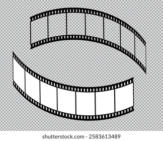 Cinema Film strips reel templates. Retro film strip frame element isolated on transparent background. Video or movie film vintage analog cinema, photograph camera. Abstract vector illustration
