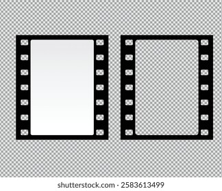 Cinema Film strips reel templates. Retro film strip frame element isolated on transparent background. Video or movie film vintage analog cinema, photograph camera. Abstract vector illustration
