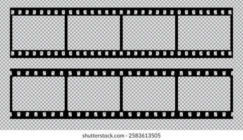 Cinema Film strips reel templates. Retro film strip frame element isolated on transparent background. Video or movie film vintage analog cinema, photograph camera. Abstract vector illustration
