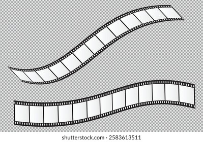 Cinema Film strips reel templates. Retro film strip frame element isolated on transparent background. Video or movie film vintage analog cinema, photograph camera. Abstract vector illustration
