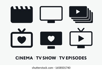 Cinema Film TV Show, Episodes, Series. Favorite Movie. Flat Vector Line Icon Set.