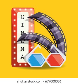 cinema with filmstrip and 3d glasses design