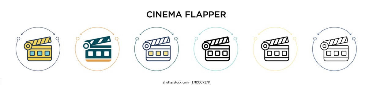 Cinema flapper icon in filled, thin line, outline and stroke style. Vector illustration of two colored and black cinema flapper vector icons designs can be used for mobile, ui, web