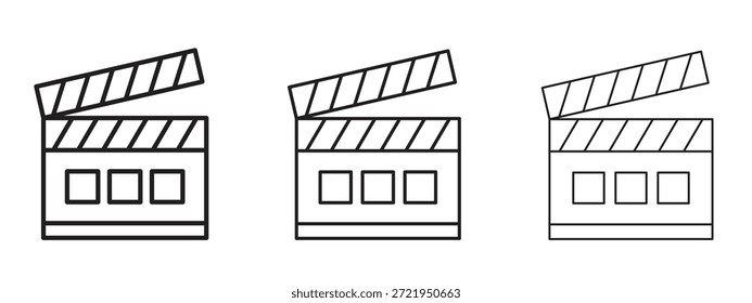 Conjunto de pictogramas negros con logotipo de aleta de cine. arte de contorno de línea delgada.